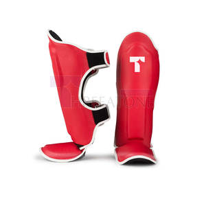 Protège-tibias en cuir réglable avec support de cheville, protection professionnelle, design léger et respirant, fermeture auto-agrippante antidérapante - Product Image 1