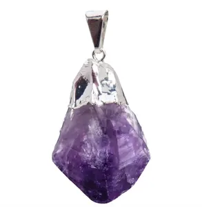 Shining Fashion Crafted Stone Jewelry Amethyst Stone Point Pendant Gold and Silver Plated Eco Rocks Brazil