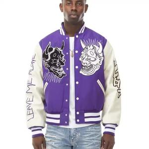 Men's High Quality Casual <b>Varsity</b> <b>Jacket</b> Polyester Sleeve Solid <b>Purple</b> Stand Hooded Collar Winter High Street Style Waterproof - Product Image 5