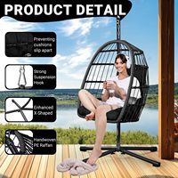 Fauteuil suspendu d'extérieur en forme d'œuf avec support, chaise balançoire tressée avec coussins, mobilier de jardin, de patio, de balcon, d'intérieur et d'extérieur