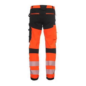 Polyester réfléchissant noir orange haute visibilité certifié CE Pantalon de travail de sécurité durable pour cargaison Design industriel multi-poches - Product Image 4