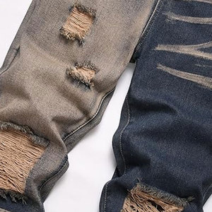 กางเกงยีนส์ปิดเอวต่ำแบบลำลองของผู้ชายผ้าฟอกฟอกระบายอากาศได้ผ้าแคนวาสสไตล์ขาดน้ำหนักเบาออกแบบได้ตามต้องการ - Product Image 4