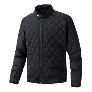 Chaqueta de Moto Acolchada Negra para Hombre, Cuello Alto, Cierre de Cremallera, Resistente al Viento, Relleno de Poliéster y Algodón, Estilo Casual de Invierno, Corte Regular - Product Image 1