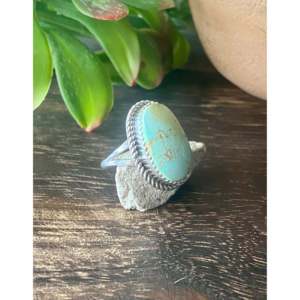Reda Galvan Sonoran Mountain Turquoise & <b>Emerald</b> Cut Sterling <b>Silver</b> <b>Ring</b> Handmade Bezel Setting Everyday Wear Size 8.75 - Product Image 3