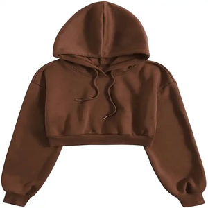 Top corto con capucha para mujer de moda popular estilo Streetwear/ropa informal de manga larga talla grande para mujer Crop - Product Image 3