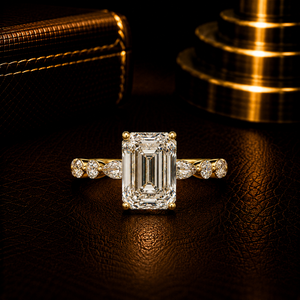 Vintage 14K Pure Gold Emerald Cut Lab Grown Diamond 3.00 Ct IGI Certified Engagement Ring Marquise & Round Cluster Wedding Rings - Product Image 1