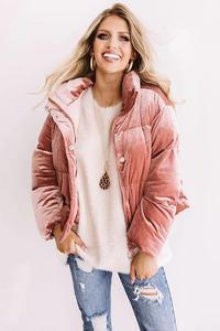 Femmes 2025 hiver XL fermeture éclair velours bouffant manteau col montant chauffant longue veste Style imprimé matelassé vêtements d'extérieur - Product Image 4