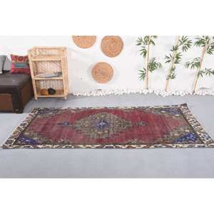 พรมตุรกีโบราณสีแดงคลาสสิกสี่เหลี่ยมขนาดใหญ่3.7 x 7.4ft ผ้าขนสัตว์ PP วัสดุลาเท็กซ์สำรองสำหรับตกแต่งห้องโถงห้อง - Product Image 1