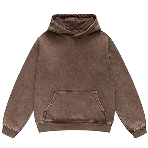 Customizable Acid <b>Washed</b> Terry Hoodie for Men Oversized Distressed Basics Cotton Blended Solid Raw Printing Vintage Design - Product Image 2