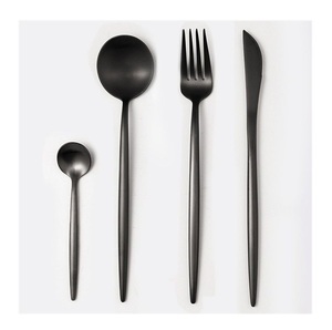 Ensemble de couverts de luxe à vendre, 4 pièces, nickel noir, métal tactile, pour la maison - cuillère et fourchette pour la décoration de table - Product Image 1