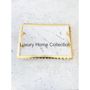 Funky <b>Marble</b> Serving <b>Tray</b> Tabletop Kitchenware and Breakfast Display <b>Tray</b> With Gold Polished Handle and Border Handmade Supplies - Product Image 3