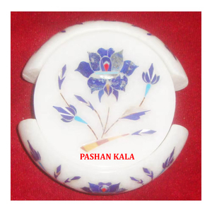 Most Beautiful White Marble Inlay <b>Coaster</b> <b>Set</b> Round Shape Floral Design for Home and Hotel Decoration Wholesale in Bulk Quantity - Product Image 1