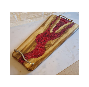 Plateau de service en bois et résine époxy violet, design artisanal, plateau en bois de qualité supérieure, poignée en métal, prix le plus bas - Product Image 2