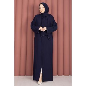 อาบายะสีน้ำเงินกรมท่าประดับด้วยหินพร้อมผ้าคลุมไหล่ในตัว - Product Image 3