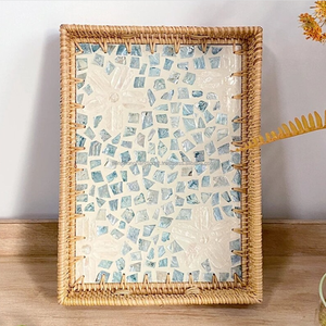 Panier rectangulaire naturel tissé à la main, plateau de service en rotin avec poignées pour le petit déjeuner - Product Image 3