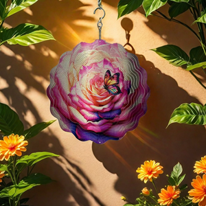 Tourne-vent de jardin Art Déco exquis à motifs floraux et papillons - Décoration de jardin haut de gamme de 12 pouces avec protection UV et fonctions de dissuasion des oiseaux - Product Image 1