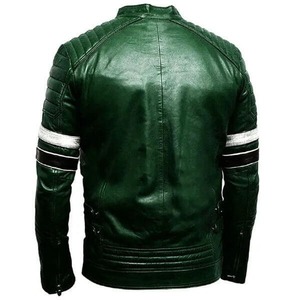 Venta al por mayor por encargo chaqueta de bombardero de cuero genuino estilo de carreras retro Rojo Negro Blanco chaqueta para los hombres - Product Image 2