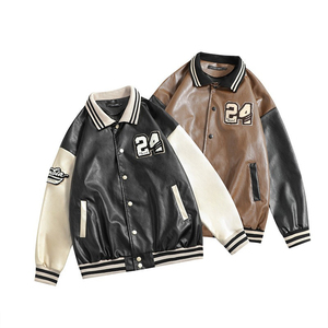 Jersey deportivo universitario informal holgado de béisbol frontal personalizado para hombre, chaqueta universitaria de talla grande con cuello levantado, transpirable de lana 100% - Product Image 2