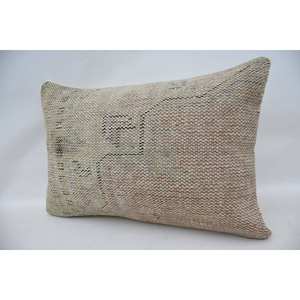 Beige Wool Kantha Patchwork <b>Pillow</b> 16x24 Inch Decorative Cushion Woven Embroidered Vintage Square Print Portable Bedding Floor - Product Image 3