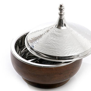 Fancy Wooden Hotpot With Stainless Steel Lid Food Warmer High Quality Metal Casserole Pots For Home And Hotel Kitchenware - Product Image 1