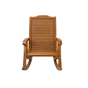 Silla Mecedora de Madera de Teca Sólida para Exteriores con Respaldo de Listones y Reposabrazos Curvos para Patio y Jardín - Product Image 2
