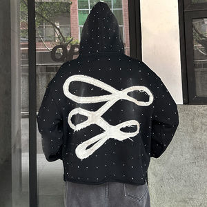 Sudaderas con capucha de peso pesado personalizadas para hombre de 400gsm Vintage ácido lavado sol desteñido Boxy Fit Rhinestone Zip invierno bordado 100% algodón - Product Image 5