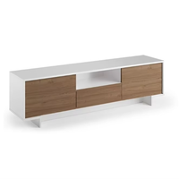 Meuble TV Terraneo Minimaliste Moderne en MDF, 2 Portes, Tiroir Central, Étagères en Bois, Montage au Sol, Bianco Noce, Meubles de Maison Fabriqués en Italie