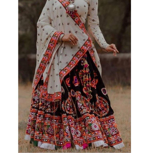 FABZONE NAVRATRI - Lehenga Choli Dupatta con Estampado de Celebración, Espejo Real, para Bodas, Fiestas, Adultos, Sari Indio, Salwar Pakistaní - Product Image 1
