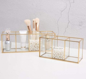 Soporte para brochas de maquillaje de Metal y vidrio de nuevo diseño, organizador de joyero con Base de espejo, soportes dorados para brochas de maquillaje - Product Image 2