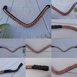 Bande de front en cristal ambré de luxe accessoire de bride de cheval en cuir fait à la main fournisseur de tack équestre - Product Image 4