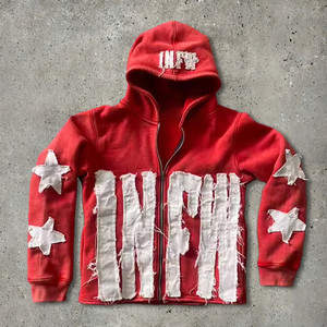 Sudaderas y Hoodies Cortos para Hombre de Alta Calidad, Personalizadas, con Parches Bordados Desgastados, Estilo Vintage, Lavado Ácido - Product Image 3