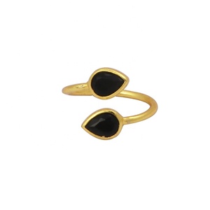 Bague en pierre précieuse améthyste en forme de poire plaqué or 5x7mm bague Design à la main véritable bague entièrement réglable bijoux pour filles - Product Image 5