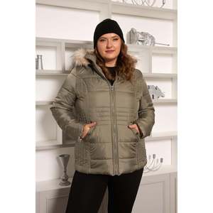 Chaqueta Acolchada con Forro RMG para Mujer, Talla Grande, Resistente al Agua y al Viento, Capucha Desmontable, Ropa de Invierno Verde Menta - Product Image 1
