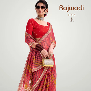 Designer traditionnel superbe mariage ethnique fantaisie Sari belle soie avec broderie Jaipuri travaillé frontière, fête porter Saree. - Product Image 1