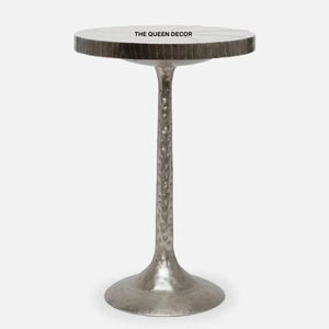 Table d'appoint ronde en marbre avec base en forme de feuille, finition dorée, taille standard premium, élégant accessoire pour la maison - Product Image 2