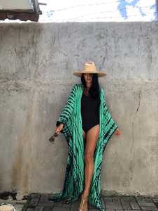 Tie Dye Holiday Floor-Length Kimono Wrap Dress Boho Lady Beach Summer Cover up Sexy Resort Wear Colección de mujeres 100% Rayon - Product Image 6