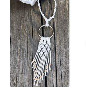 Collier long en macramé et bague en métal Collier pendentif en perles Collier ras du cou Colliers de pose Chaîne Cadeaux d'anniversaire pour maman amoureuse - Product Image 2