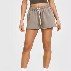 Pantalones cortos informales de lana de algodón de alta calidad para mujer, pantalones cortos transpirables con cintura elástica, ecológicos, sólidos, lavados, cálidos para el verano - Product Image 3