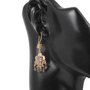 Boucles d'oreilles pendantes en or 22 carats en forme de fleur avec perles d'eau douce et pierres racines et pendentif/oreilles pendantes en filigrane - Product Image 1