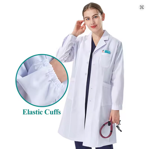Blouse de laboratoire blanche de base personnalisable de longueur régulière pour hommes et femmes comme uniformes d'hôpital - Product Image 2