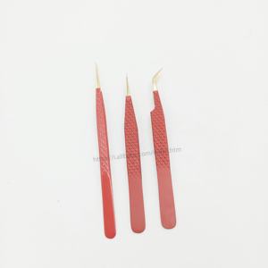 แหนบต่อขนตาทำจากสเตนเลสอุปกรณ์แต่งขนตาสีแดง - Product Image 5