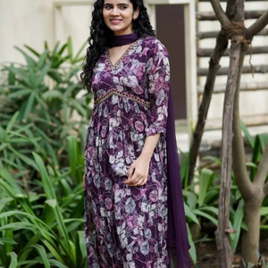 Latest Designer Faux Georgette Embroidery Sequence Work Anarkali <b>Kurti</b> Set by FabZone - Product Image 1