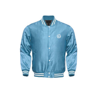 Vente chaude Mode Silk100 % Polyester Tricoté Tissu Satin Bomber Baseball Collège Veste pour hommes Femmes Logo De Broderie Personnalisé - Product Image 1