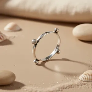 Bague en argent sterling 925 plaqué or avec perle, design géométrique, tendance, unisexe, à porter tous les jours, bijou cadeau - Product Image 2