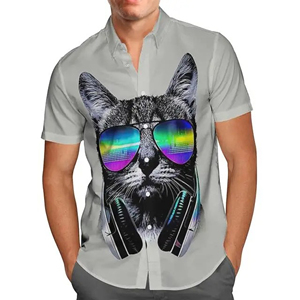 เสื้อฮาวายพิมพ์ลายดิจิทัลสำหรับผู้ชายเสื้อ3D แขนสั้นใส่สบายลายต้นมะพร้าวแบบลำลองฤดูร้อน - Product Image 1