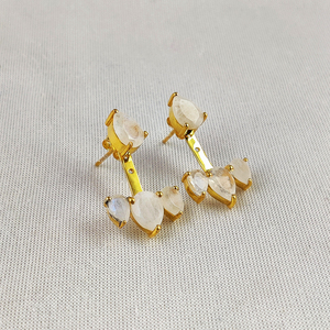 Pendientes de Aro con Baño de Oro y Piedra Lunar Arcoíris Natural |   Joyería al por Mayor - Product Image 3