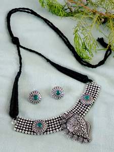 High Grade Oxidised Silver Shankh Design Modern <b>Jewellery</b> <b>Set</b> <b>for</b> <b>Women</b> Silver Plated Stylish Handmade Ethnic Jewelry - Product Image 4
