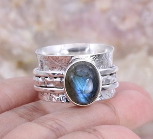 925 bijoux en argent Sterling bague en argent Sterling 925 pierre précieuse à la main Labradorite promesse Spinner bague femmes cadeau de mariage - Product Image 2