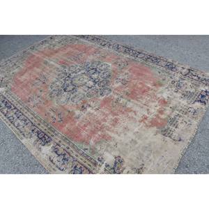 Alfombra Turca Vintage Grande, Ecológica, de Pelo Medio, Diseño Clásico de Parches Rojos y Azules, 6.6x9.1 pies, Material de Lana, Base de Látex - Product Image 4