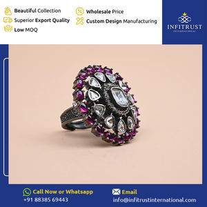 Gran venta directa de suministro de fábrica hecho en La India niñas mujeres Ropa Étnica oxidada 925 anillos de moissanita chapados en plata esterlina - Product Image 2